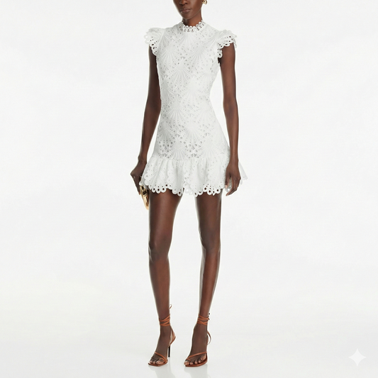 Mock Neck Lace Shift Dress