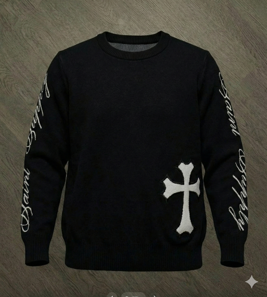 Contrast Cross Graphic Knit Sweater